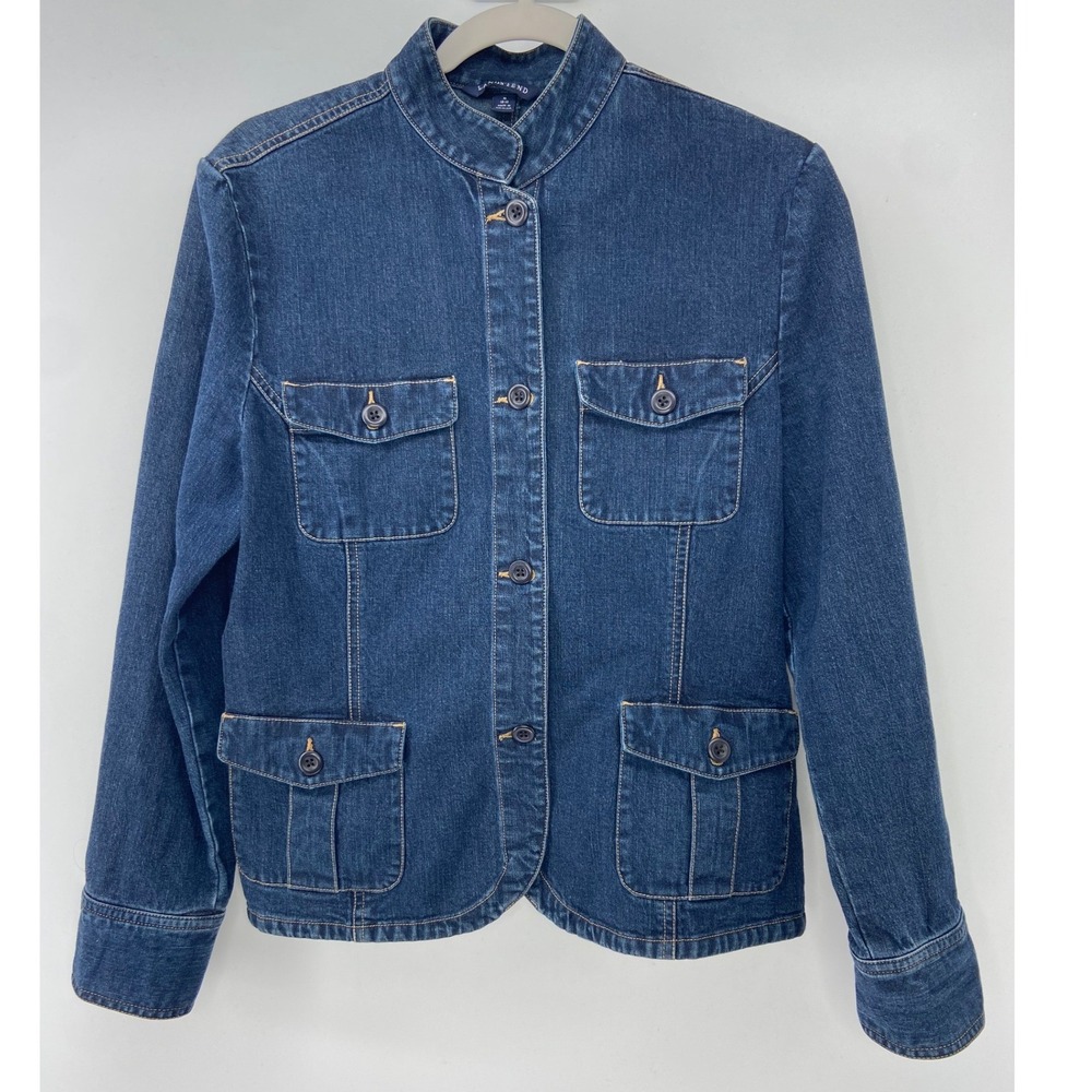 Y2K Lands End Denim Jacket Womens Medium 10-12 Blue Barn Chore Classic Coat